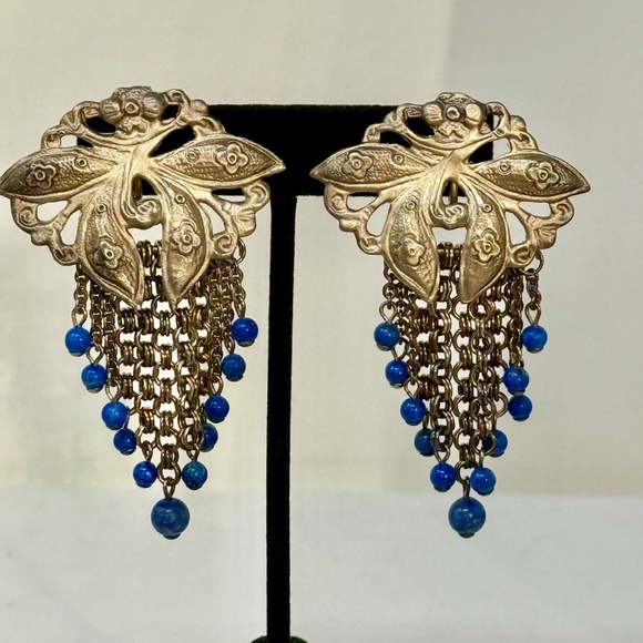 Stephen Dweck sterling silver dangle earrings with lapis lazuli clip long dangle - Picture 1 of 10